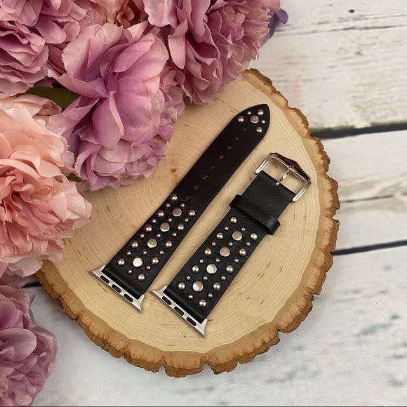 Black Studded Leather Punk Rock Apple Watchband - Picture 7 of 16
